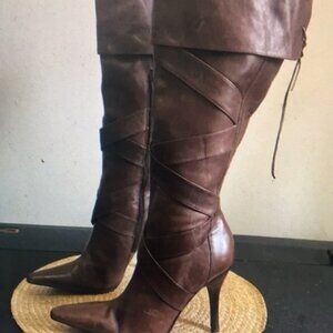 Elegant Brown Leather Knee-High Boots